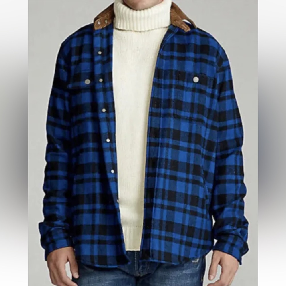Polo Ralph Lauren Classic Fit Mens Blue/Black PLAID WOOL Shirt Sz XXL NWT.